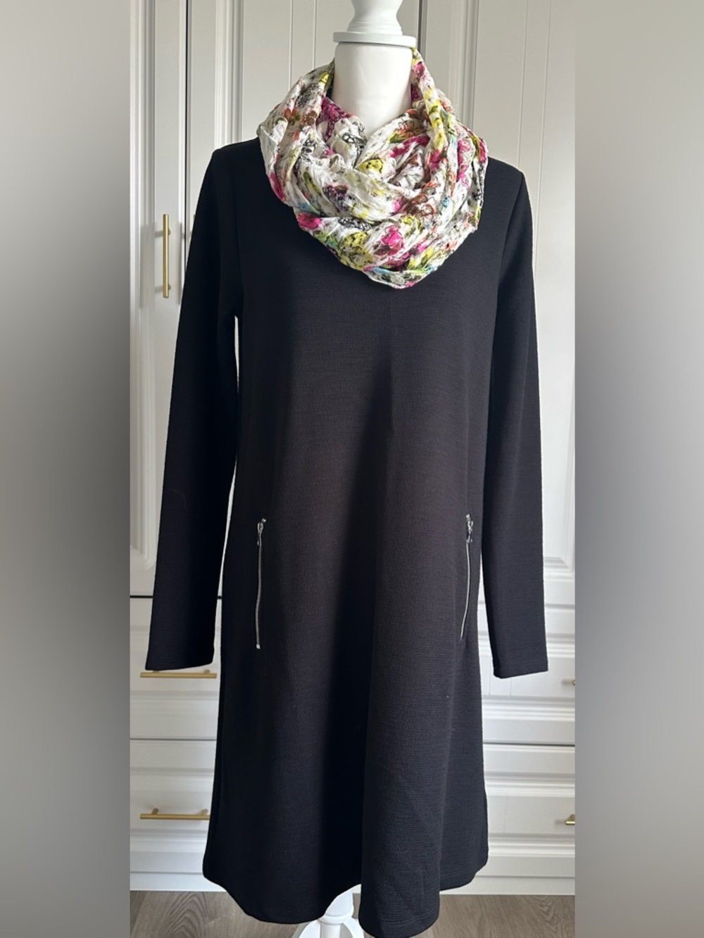 GAP Black Long Sleeve Dress with Silver Zippers. Size Medium. NWT